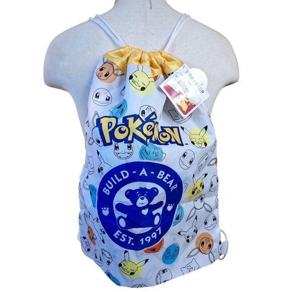 Pokemon Build-a-bear drawstring backpack bag NEW logo pikachu squirtle evie kids - Picture 1 of 5